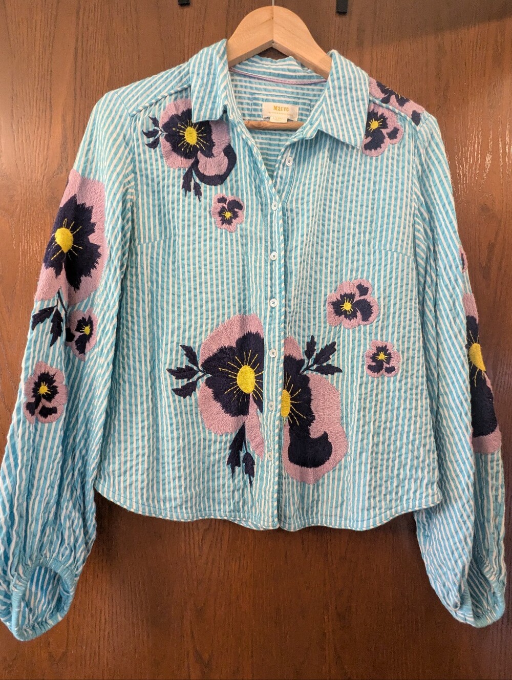 Maeve By Anthropologie Embroidered Floral Button Up